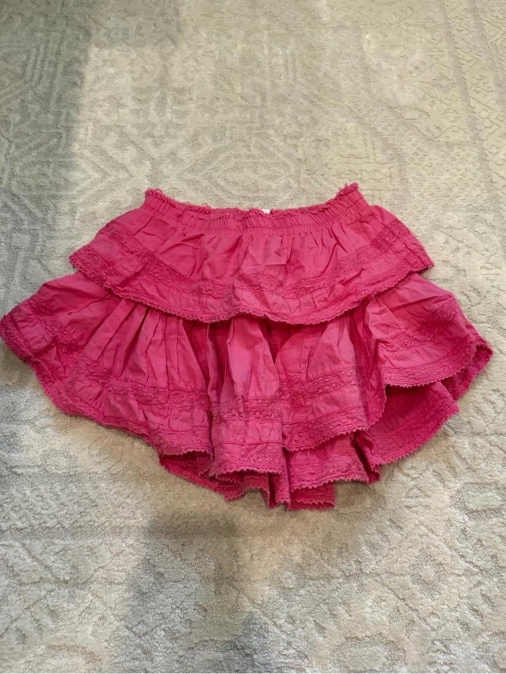 LoveShackFancy Pink Lace Ruffle Skirt Size XS